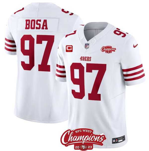 Men & Women & Youth San Francisco 49ers #97 Nick Bosa White 2023 F.U.S.E. With 2-star C Ptach And NFC West Champions Patch Jersey
